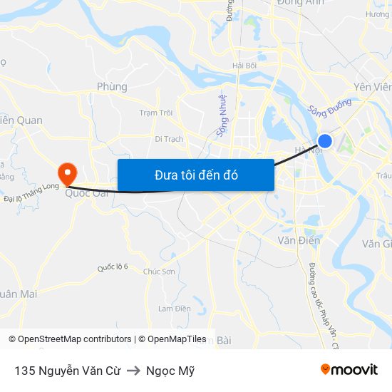 135 Nguyễn Văn Cừ to Ngọc Mỹ map