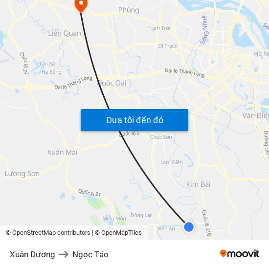Xuân Dương to Ngọc Tảo map