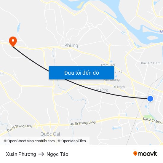 Xuân Phương to Ngọc Tảo map