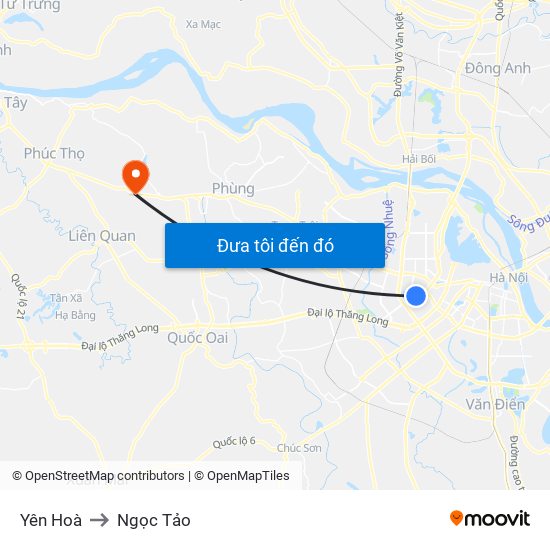 Yên Hoà to Ngọc Tảo map