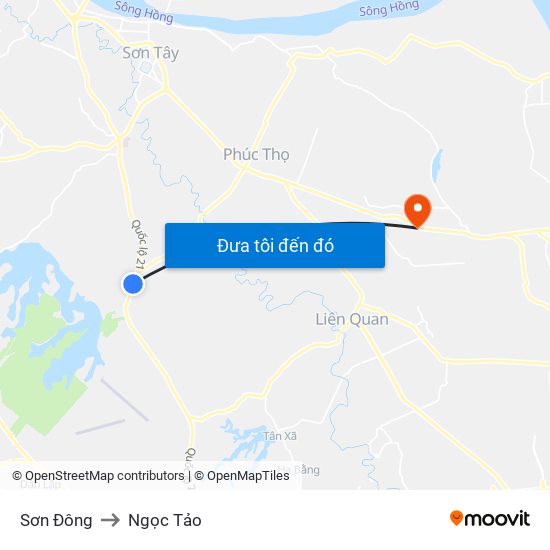 Sơn Đông to Ngọc Tảo map