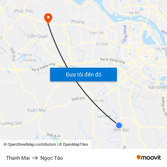 Thanh Mai to Ngọc Tảo map