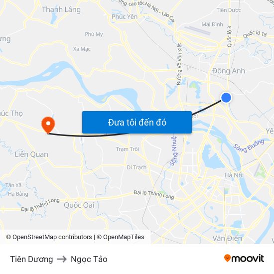 Tiên Dương to Ngọc Tảo map