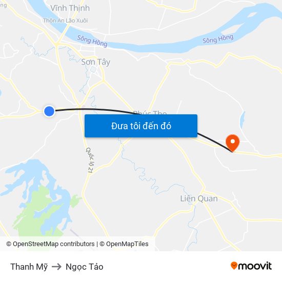 Thanh Mỹ to Ngọc Tảo map