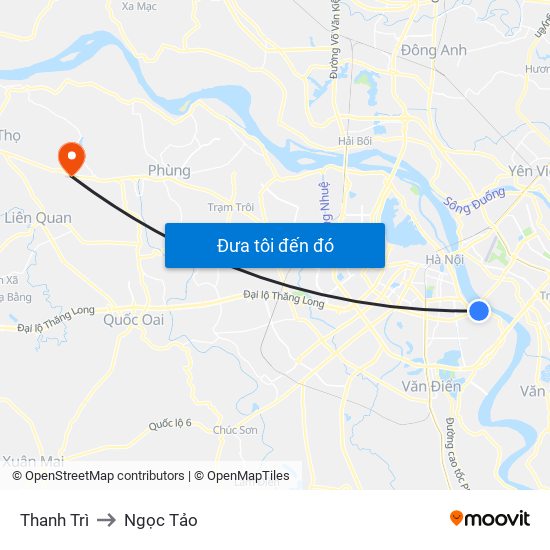 Thanh Trì to Ngọc Tảo map