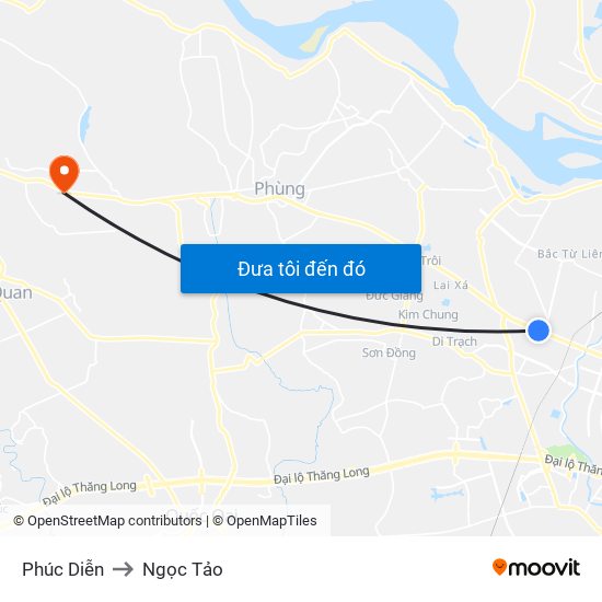 Phúc Diễn to Ngọc Tảo map