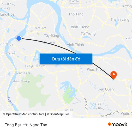 Tòng Bạt to Ngọc Tảo map