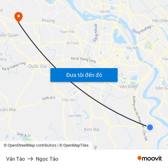 Vân Tảo to Ngọc Tảo map