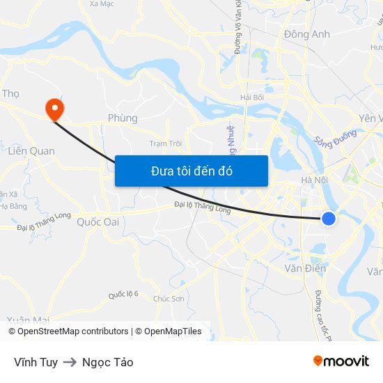 Vĩnh Tuy to Ngọc Tảo map