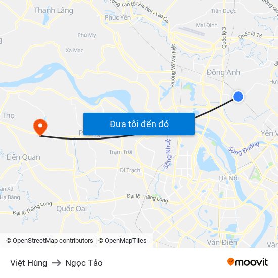 Việt Hùng to Ngọc Tảo map