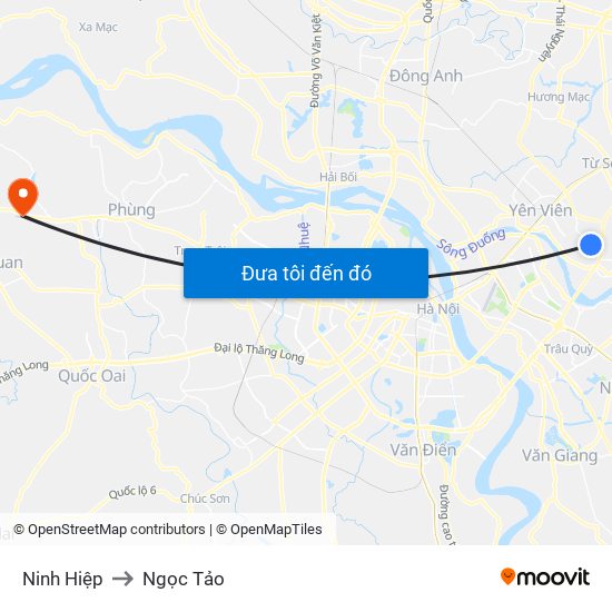 Ninh Hiệp to Ngọc Tảo map