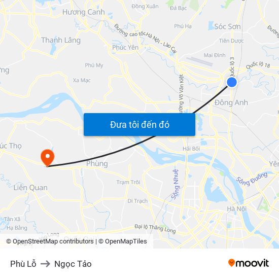 Phù Lỗ to Ngọc Tảo map