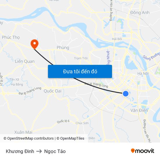 Khương Đình to Ngọc Tảo map