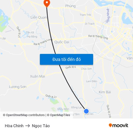 Hòa Chính to Ngọc Tảo map