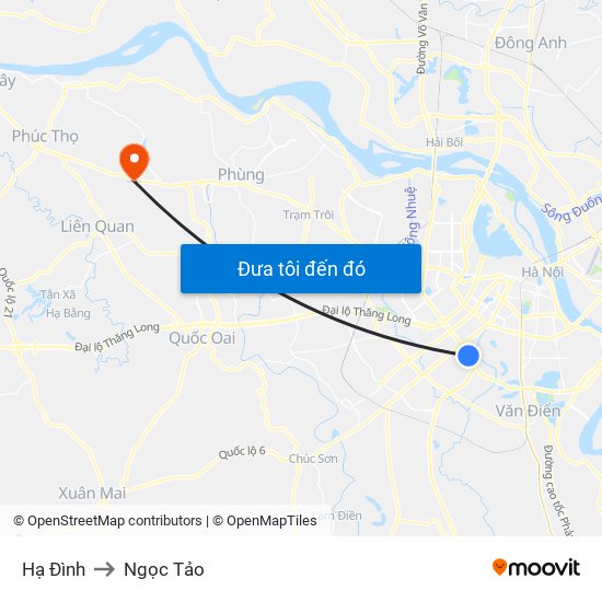 Hạ Đình to Ngọc Tảo map