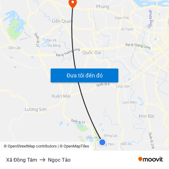 Xã Đồng Tâm to Ngọc Tảo map