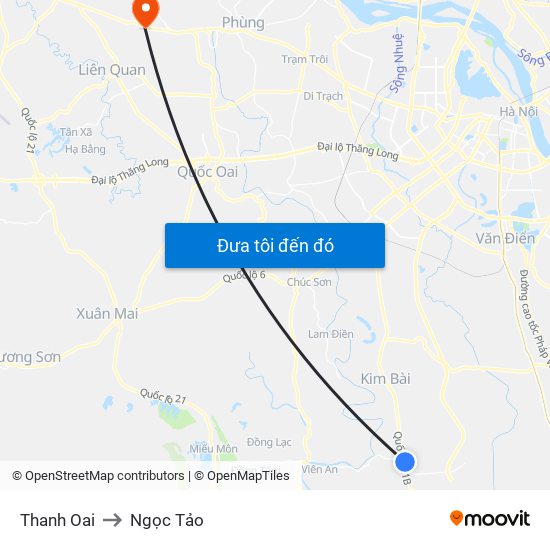 Thanh Oai to Ngọc Tảo map
