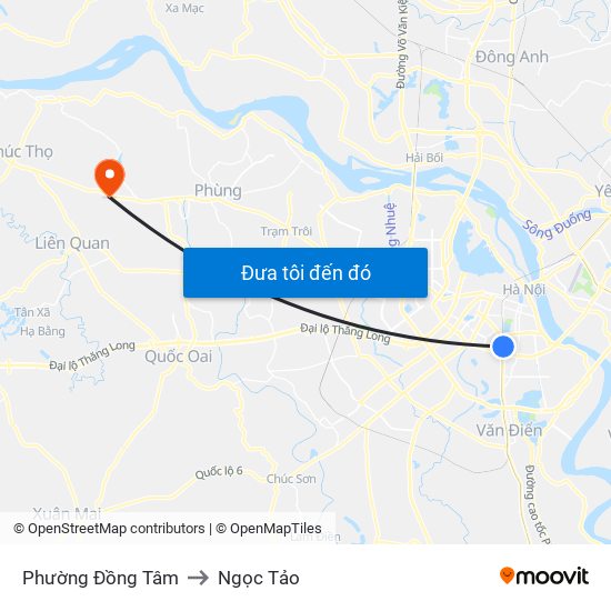 Phường Đồng Tâm to Ngọc Tảo map