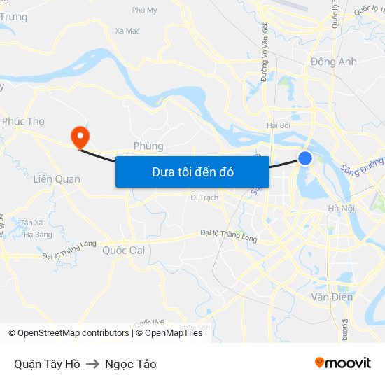 Quận Tây Hồ to Ngọc Tảo map