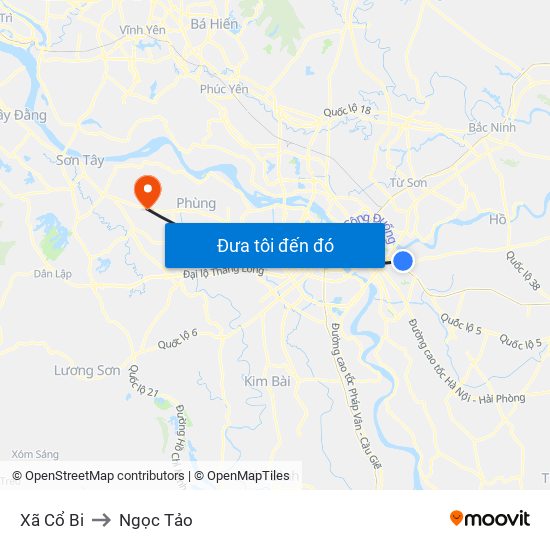 Xã Cổ Bi to Ngọc Tảo map