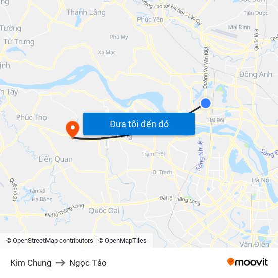 Kim Chung to Ngọc Tảo map