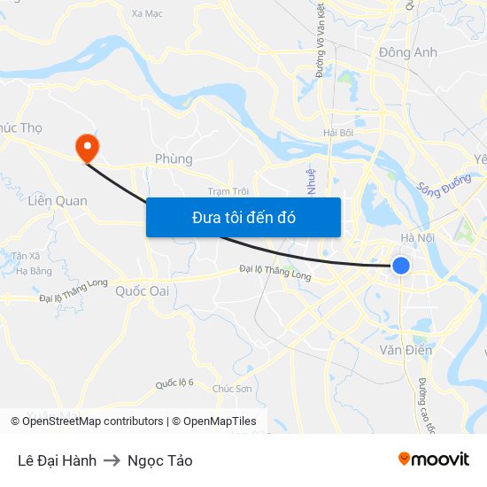 Lê Đại Hành to Ngọc Tảo map