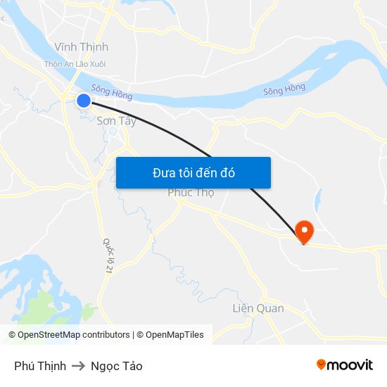 Phú Thịnh to Ngọc Tảo map