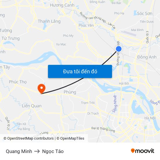 Quang Minh to Ngọc Tảo map