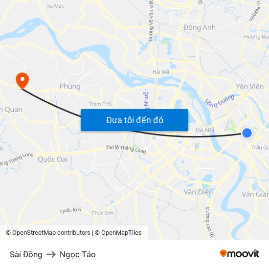 Sài Đồng to Ngọc Tảo map