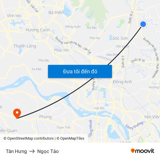 Tân Hưng to Ngọc Tảo map