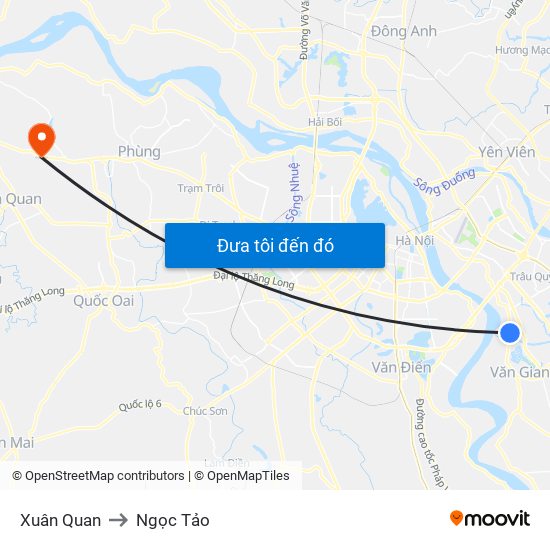 Xuân Quan to Ngọc Tảo map