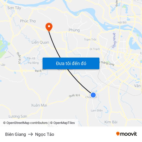 Biên Giang to Ngọc Tảo map