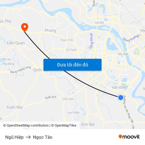 Ngũ Hiệp to Ngọc Tảo map