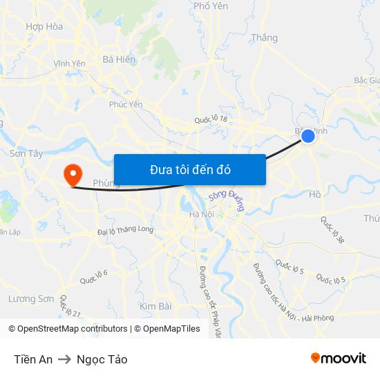 Tiền An to Ngọc Tảo map