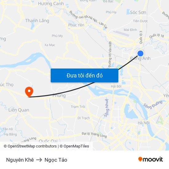 Nguyên Khê to Ngọc Tảo map