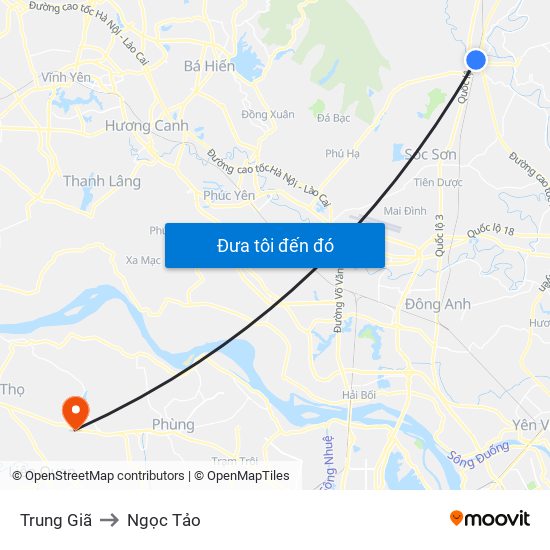 Trung Giã to Ngọc Tảo map