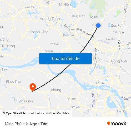 Minh Phú to Ngọc Tảo map