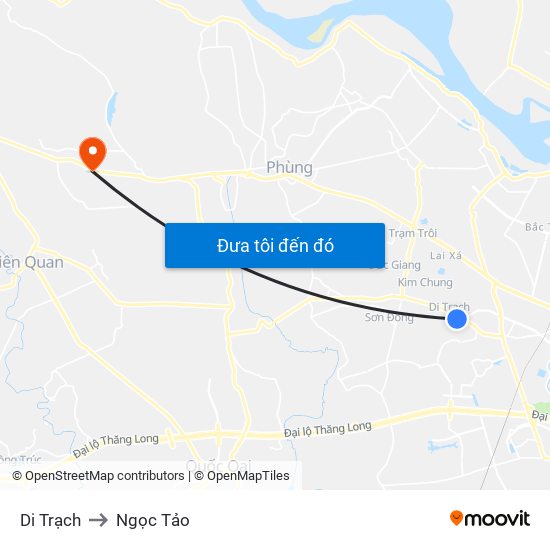 Di Trạch to Ngọc Tảo map