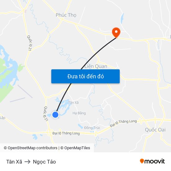 Tân Xã to Ngọc Tảo map