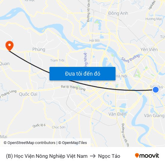 (B) Học Viện Nông Nghiệp Việt Nam to Ngọc Tảo map
