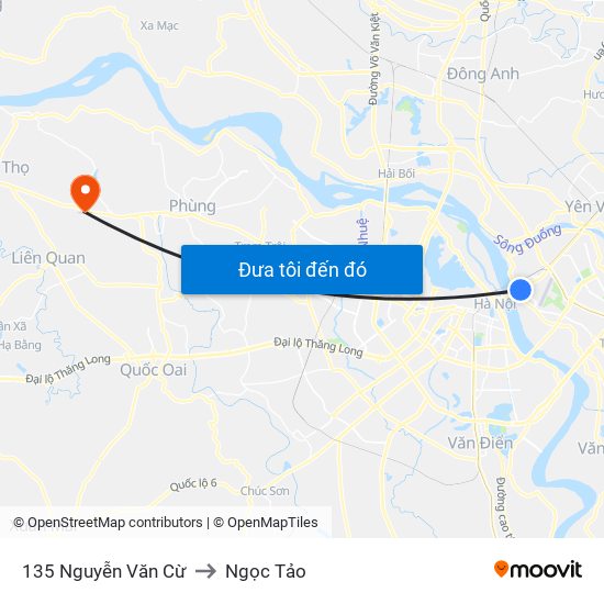 135 Nguyễn Văn Cừ to Ngọc Tảo map