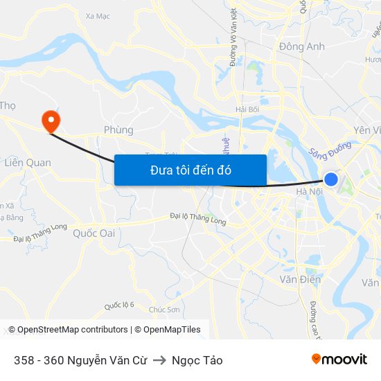 358 - 360 Nguyễn Văn Cừ to Ngọc Tảo map
