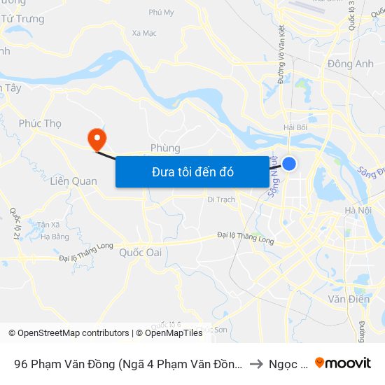96 Phạm Văn Đồng (Ngã 4 Phạm Văn Đồng - Xuân Đỉnh) to Ngọc Tảo map