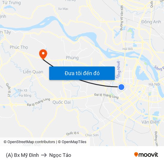 (A) Bx Mỹ Đình to Ngọc Tảo map