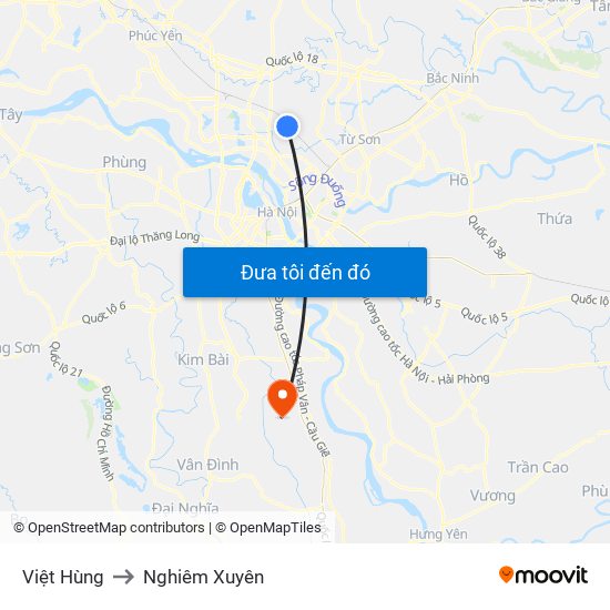 Việt Hùng to Nghiêm Xuyên map