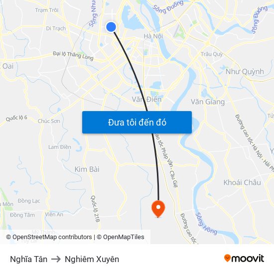 Nghĩa Tân to Nghiêm Xuyên map