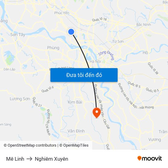 Mê Linh to Nghiêm Xuyên map