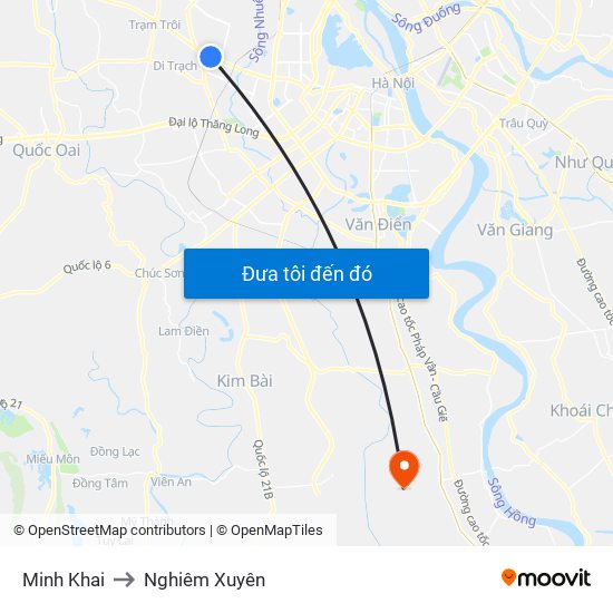 Minh Khai to Nghiêm Xuyên map