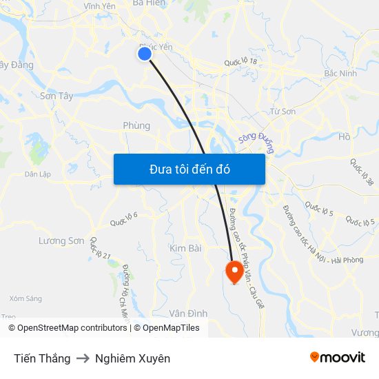 Tiến Thắng to Nghiêm Xuyên map