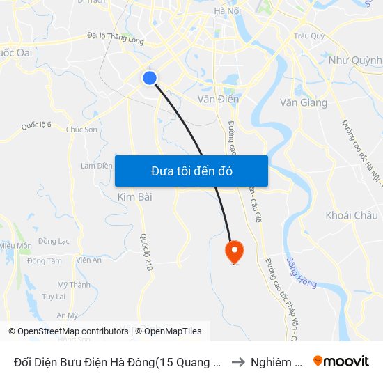 Đối Diện Bưu Điện Hà Đông(15 Quang Trung Hà Đông) to Nghiêm Xuyên map